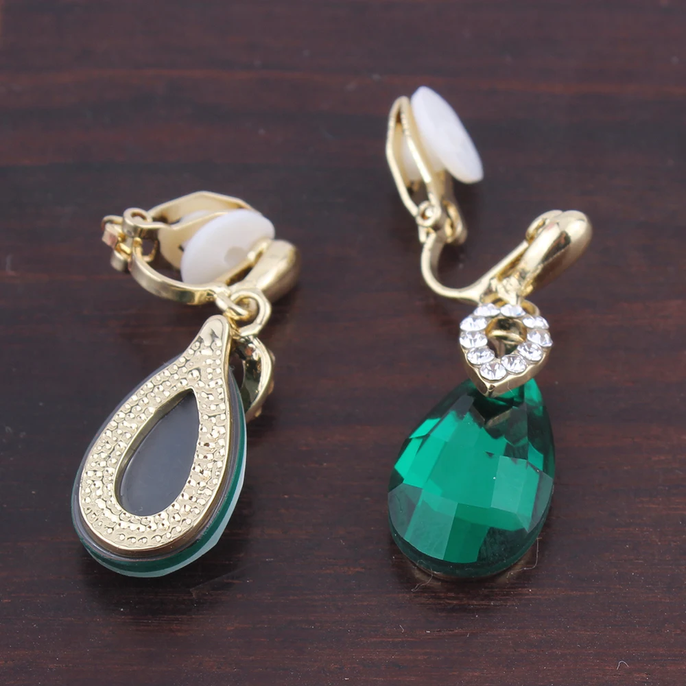 Ear Clip Earrings Rhinestone Crystal Tear Drop Shape Clip on No Pierced For Women Wedding