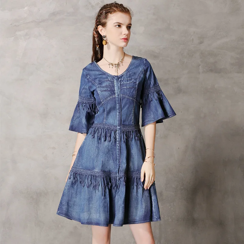 

Autumn dress, new style jeans dress, retro fringed dress, European and American fashion style, popular in 2019