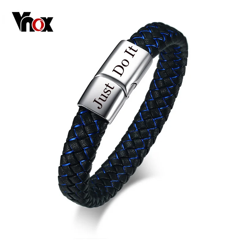 Vnox индивидуальная гравировка браслет с магнитной застежкой для мужчин и женщин плетеная Натуральная кожа wrap Pulseira Erkek Bileklik