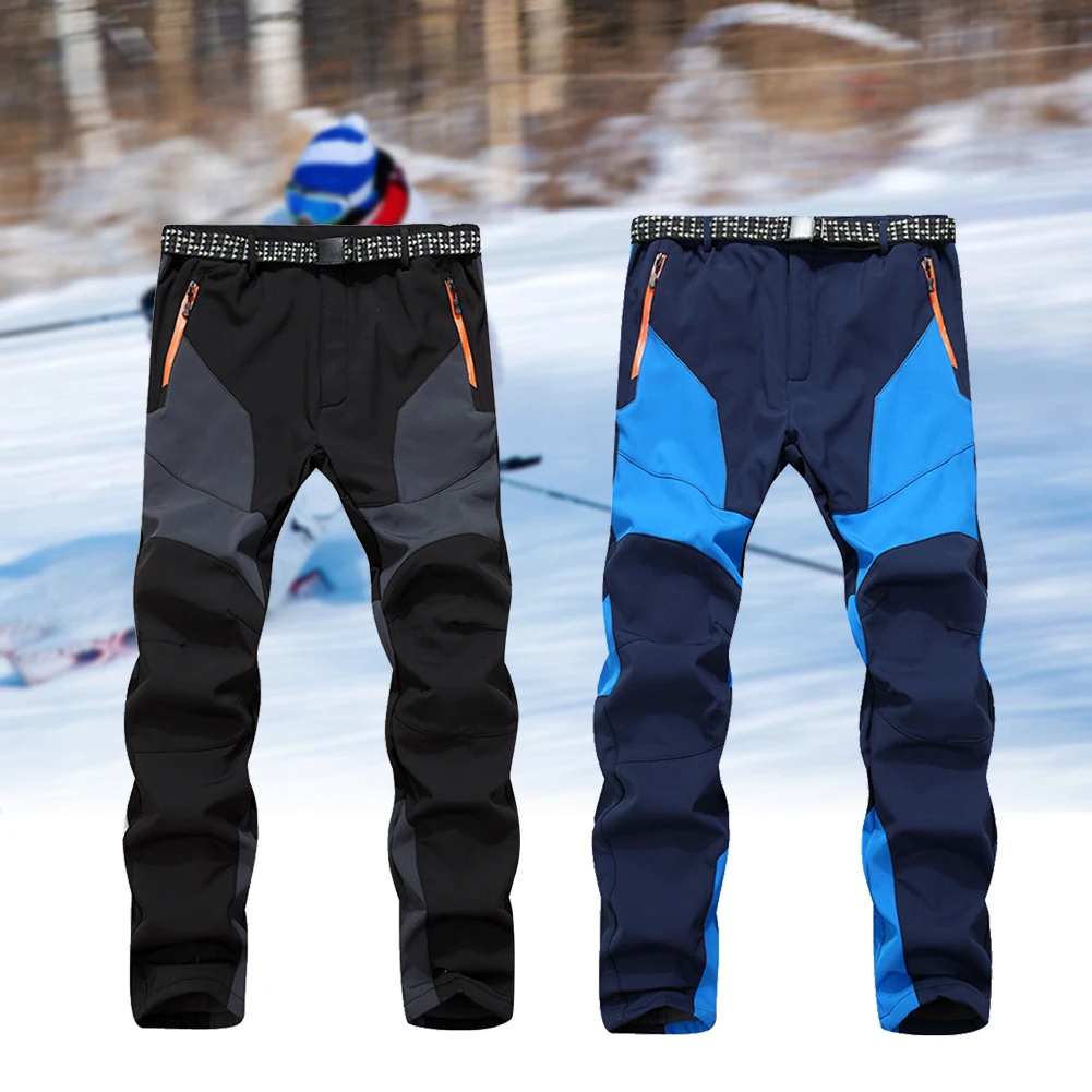 Мужские треккинговые Тренировочные Водонепроницаемые брюки Мягкая оболочка зимние спортивные походные лыжные брюки с поясом альпинистские ветрозащитные теплые брюки