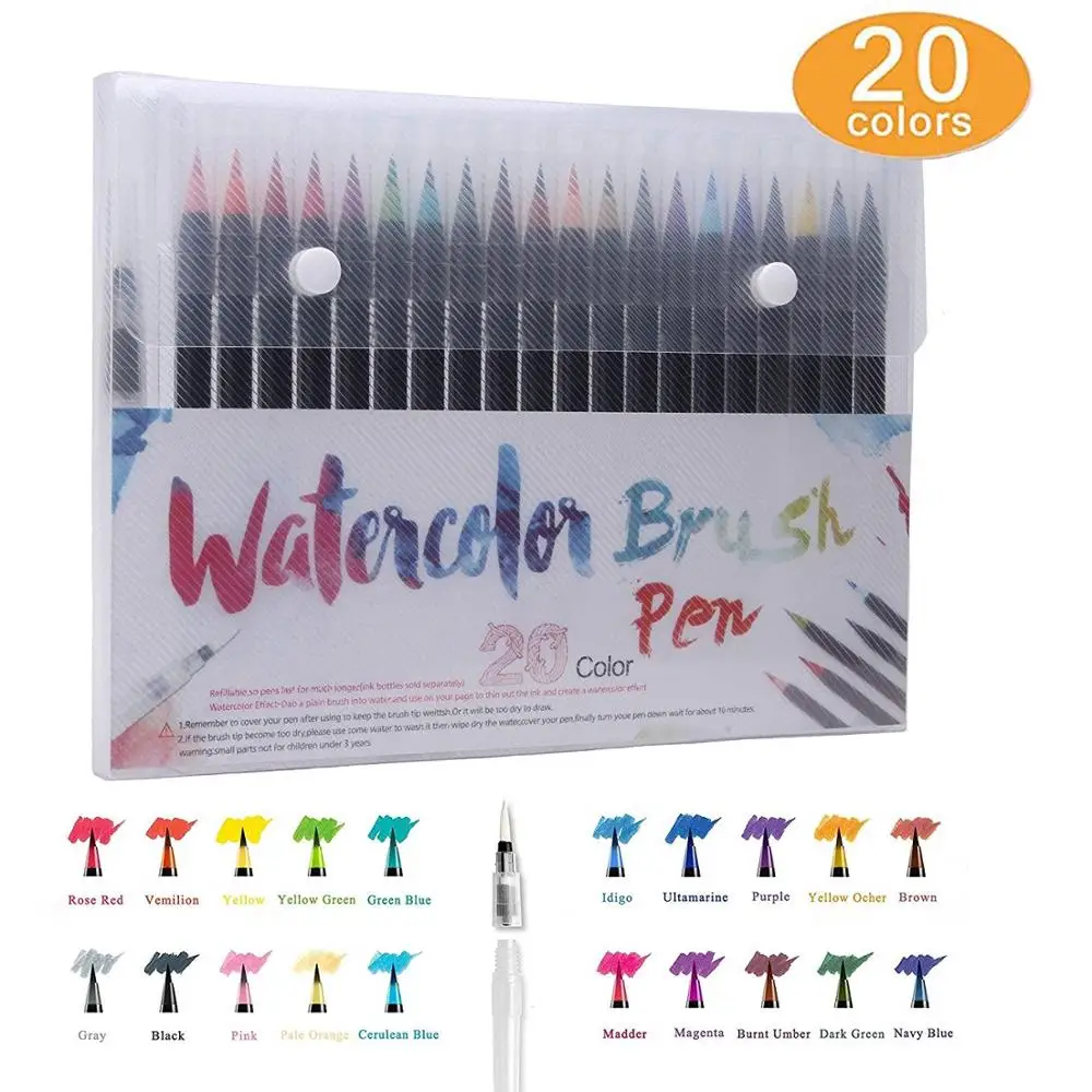 WATERCOLOR BRUSH MARKERS : 20 COLOR SET 1