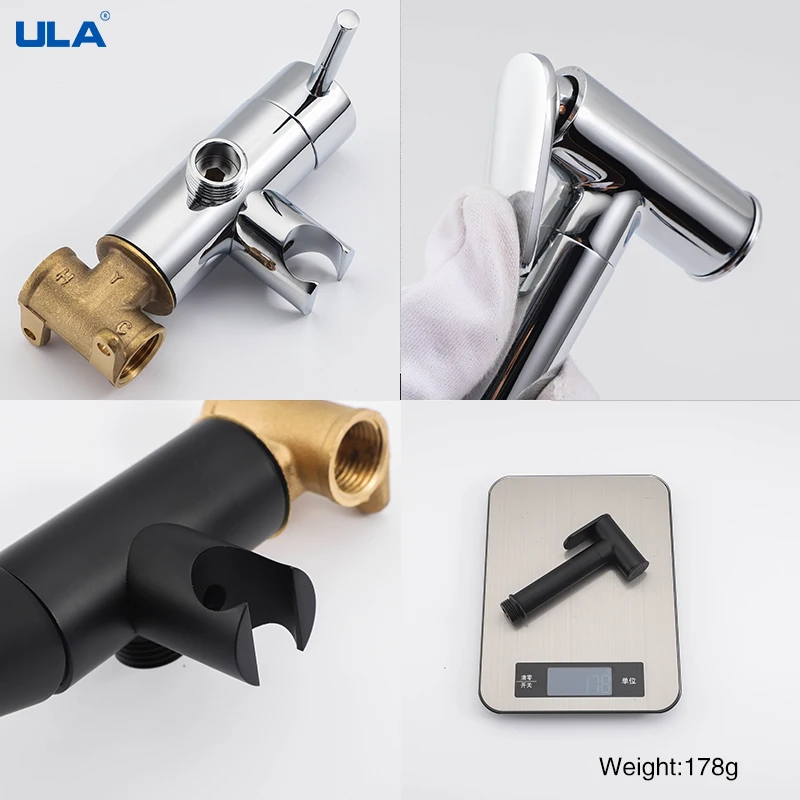 ULA Black Bidet Faucet Portable Toilet Bidet Sprayer Brass Toilet Bidet Faucet Hygienic Shower Hot Cold Water Toilet Faucets 4