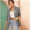SHEIN черный и белый блейзер в клетку с зазубренным воротником для женщин; сезон осень-весна; однобортные повседневные блейзеры в клетку