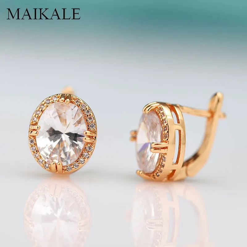 Женские Классические круглые серьги гвоздики MAIKALE большие с фианитами золотого и