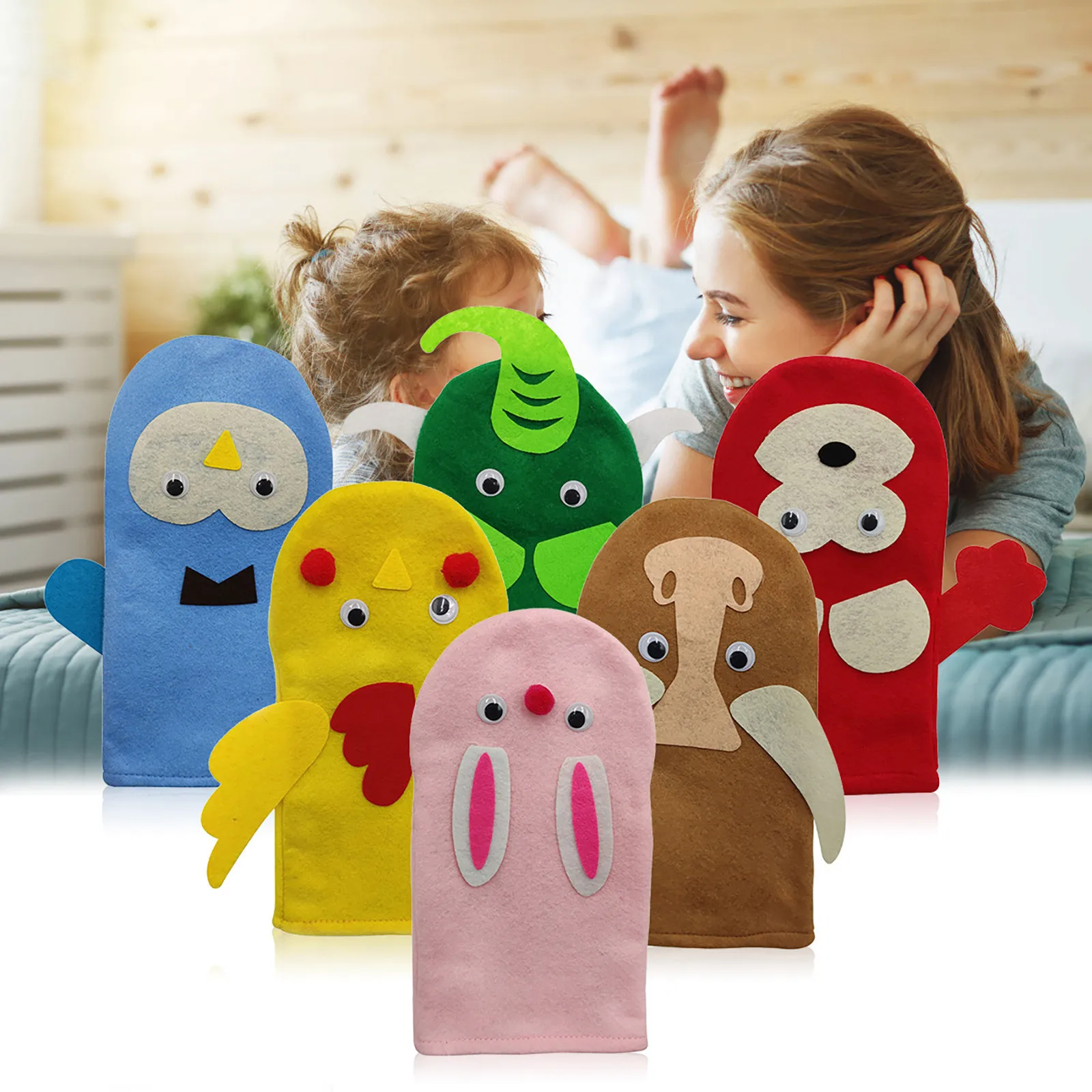 

6Pcs Kids toys Cute Cartoon Hand Puppet Felt-cloth Sock DIY Creative Kit Art Craft Puppet Toys for children Educational Toys