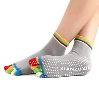 

Womens Womens Anti-Slip Silicone Ankle Grip Rainbow Colorful 5 Toe Finger Cotton Yoga Socks Breathable Anti-Sweat Ballet Pilates