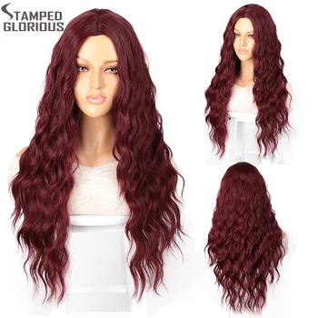 

Stamped Glorious Long Wavy Red Synthetic Wigs for Women African American Black Blonde Natural Middle Part Heat Resistant Hair