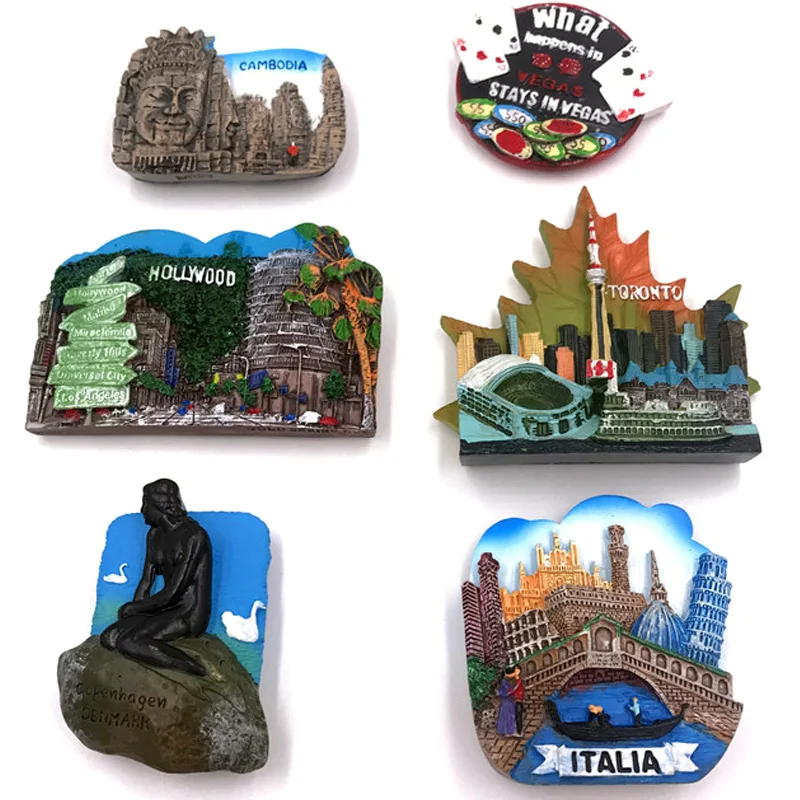 

magnetic refrigerator sticker souvenir Angkor Wat Las Vegas Canada Denmark 3D refrigerator stickers Tourist attractions