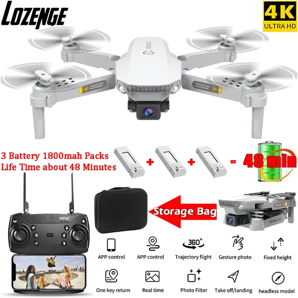 

Lozenge Newest Upgrade Remote Control Drone HJ15 Quadcopter UAV with 720P/1080P/4K HD FPV 120Â° Wide-Angle Camera + Face Recognit