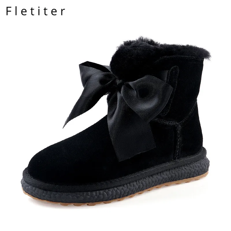 

Fletiter Genuine Leather Ankle Boots For Women Faux Fur Winter Warm Boots Brand Female Shoes Slip on Women Boots Casual Shoes