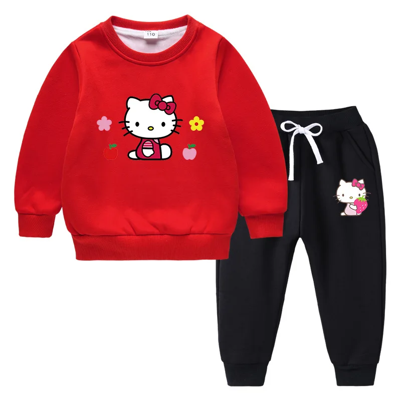 thumbnail image 1 of Conjunto de suéter de ropa para niños de Hello Kitty nuevo para niñas más terciopelo grueso cálido invierno Casual deportes conjunto de manga larga para niños, 1 of 5
