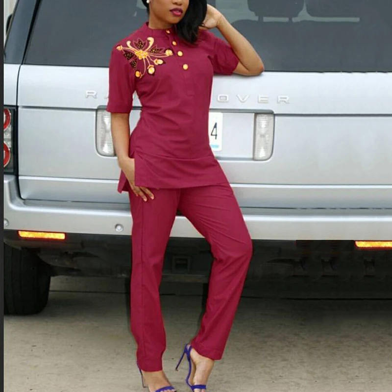 Dashiki Africano Mulher Ternos Topos Camisa Calça Roupa Terno Dois 2 Peças Conjunto África Senhora Roupas Riche h & d