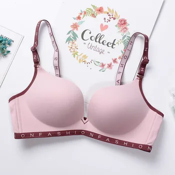 

New Style Comfortable Brushed Lettered Seemless Non-Steel Ring Underwear Small Bust Thick Push up Sports GIRL'S Paper Bra
