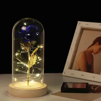 

Simulation Rose Flower Glass Dome LED Night Light Artificial Decoration Christmas Gifts Women Valentines Gift