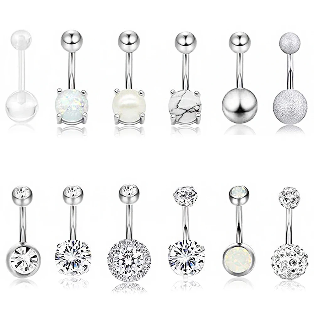 ONE Faux Pearl Navel Belly Button Ring 316L Surgical Stainless Steel 14G 10mm 