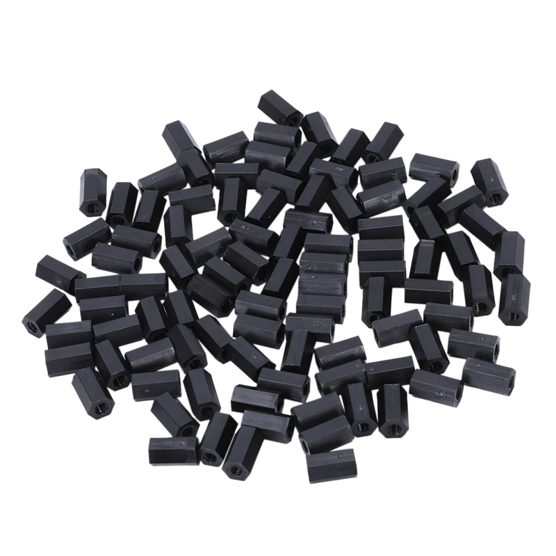 M3x10mm Женская резьба нейлоновая Шестигранная стойка распорная стойка черная 100 шт