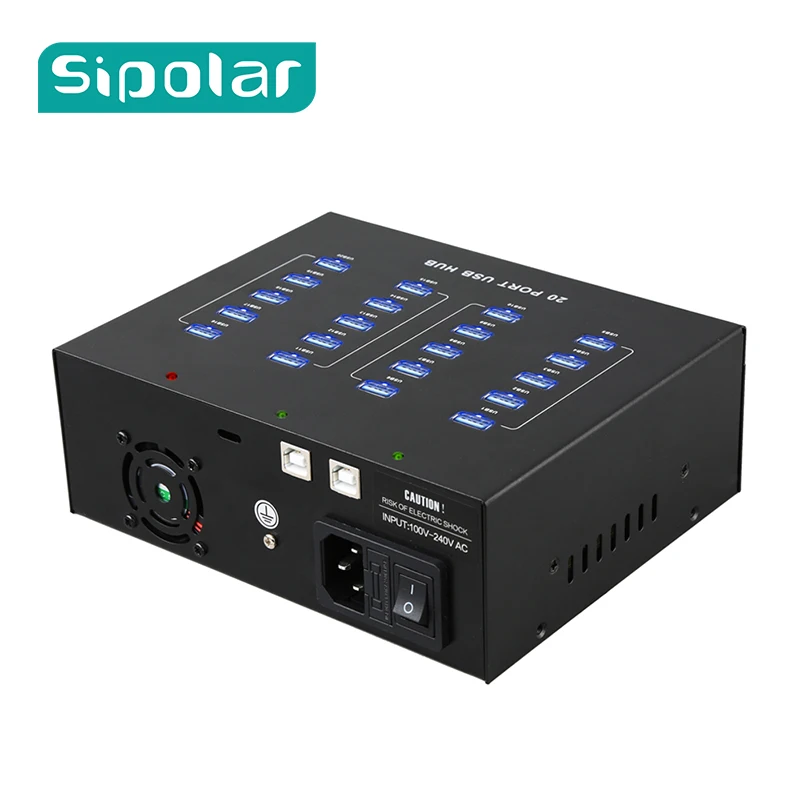 Sipolar Industrial Grade 110V-220V 20 Port USB 2.0 HUB Charging Hub USB Station Charger With 5V22A Power Adapter For 3G Modem