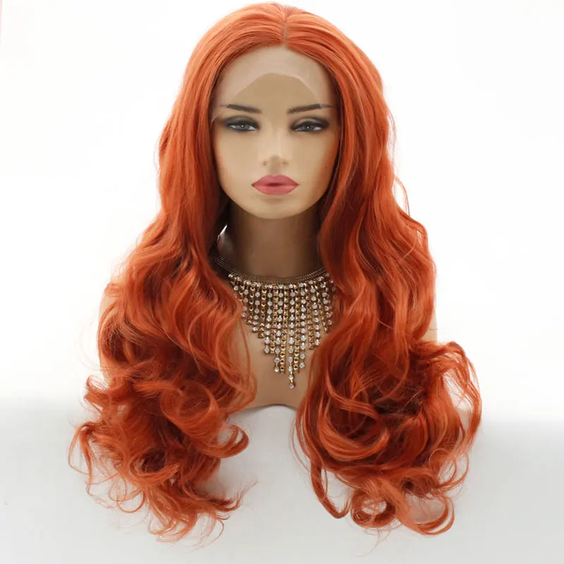 Оранжевый Красный объемная волна ручная вязка синтетический парик на кружеве термостойкие волокна натуральные волосы для афро-американских женщин - Цвет: Золото