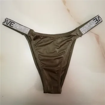 

Sexy Thong pink letter Rhinestones belt women G-string Fashion low-rise tanga Shorts Briefs T-back string panties for underw