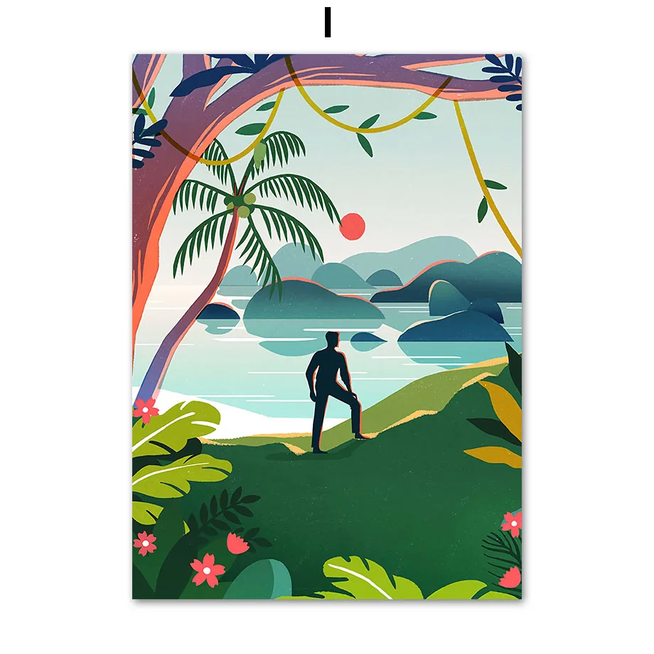 Man-Car-Girl-House-Sunset-Abstract-Travel-Nordic-Posters-And-Prints-Wall-Art-Canvas-Painting-Wall (11)