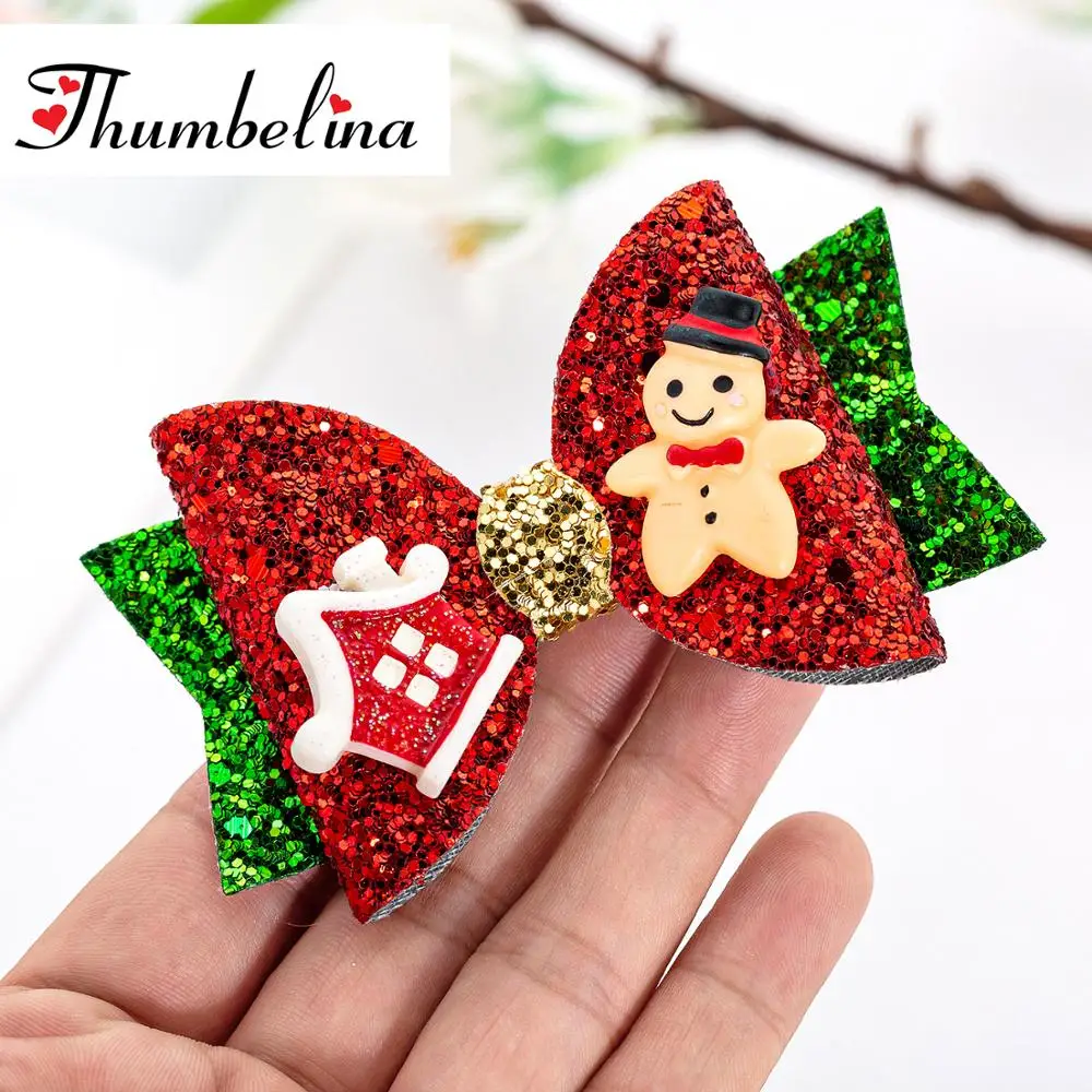 

3.5 inch Gingerbread Man Hairgrips Jelly Bows Hair Bows Hairpins Dance Party Bow Hair Clip Matte Textured Glitter Bows
