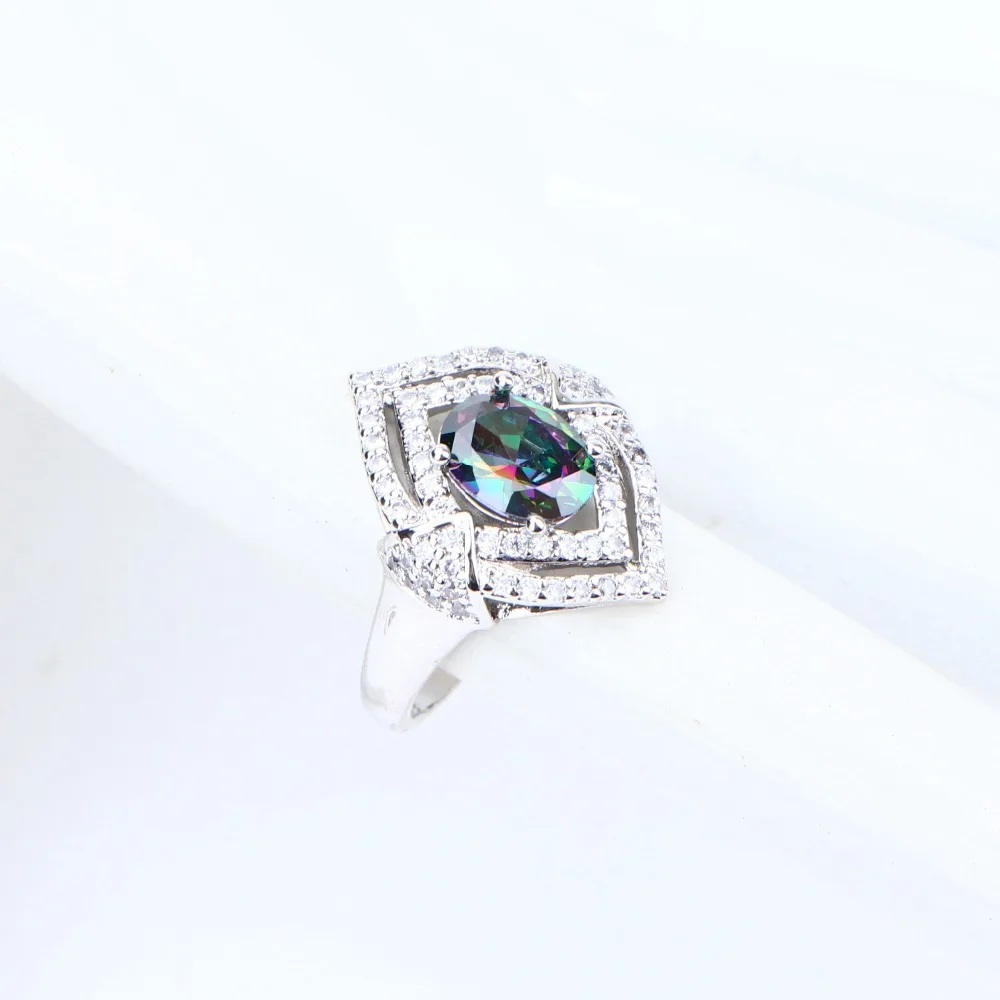 Rainbow Zirconia Silver 925 Costume Jewelry Sets For Wedding Bridal Necklace Jewelry Bracelets Pendant Ring Earrings For Women