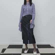 Seebeautiful Новая мода Лето Осень Высокая талия молния письмо Асимметричная строчка половина тела юбка для женщин N852