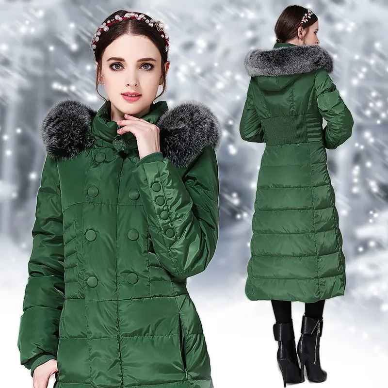 

Long Winter Coat Women 90% Duck Down Jacket Woman Hooded Plus Size Puffer Jacket Fox Fur Collar Overcoat Women's Jackets KJ2612