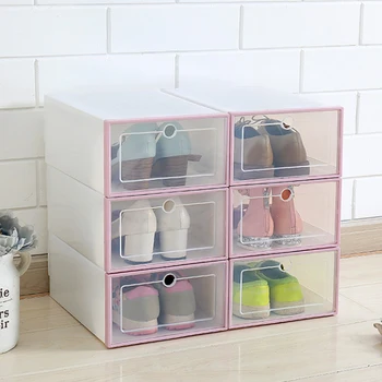 

6pc Transparent Shoe Box Superimposed Combination Shoe Box Thickened Dustproof Shoes Organizer Box Storage Shoe Boxes Can Be