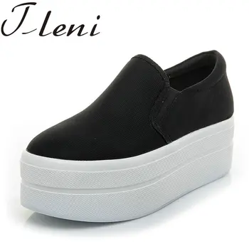 

Tleni women flat platform canvas shoes canvas running women sports shoes girls Student thick soled Loafers Lady Slip on ZD-136