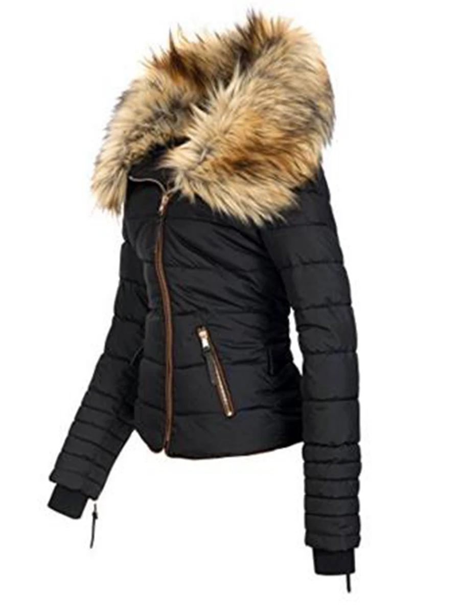 Greatest  New Parkas Female Women Winter Coat Thickening Cotton Winter Jacket Womens black faux fur Outwear P