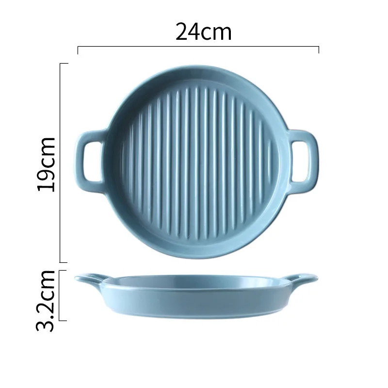 Скандинавские твердые двойные уши керамическая тарелка противоскользящая матовая глазурованная фарфоровая обеденная тарелка жаростойкая стейк десерт форма для выпечки - Цвет: Blue Plate L
