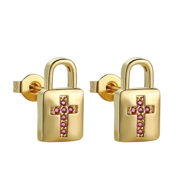 Fashion Gold Lock Shape Pendant Earrings for Women Micro Pave Zircon Cross Sexy Party Trendsetter Femme Earrings Jewelry
