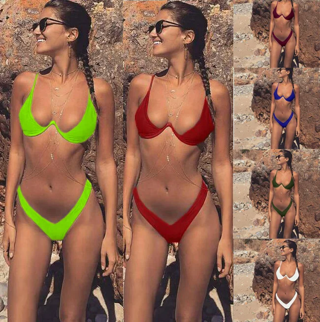 

Low Cut Sexy Bikini Set High Quality Swimming Suit For Women 9 Colors Two Piece Swimsuit Female Swimwear Beachwear Bathing Suit