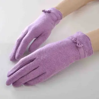 

Winter Women Warm Cashmere Full Finger Leather Bow Gloves Luxury Wool Knit Touch Screen Gloves Winter Warm Driving gloves H34