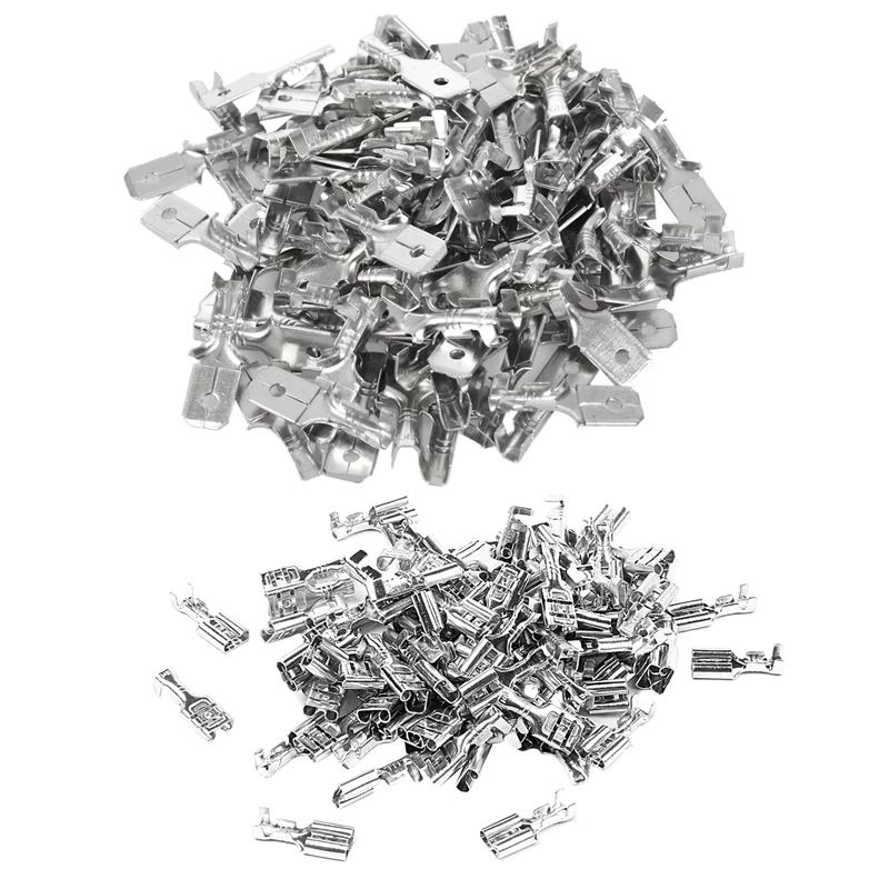 

100 x 6.3mm Uninsulated Female Spade Push On Crimp Terminal Non Insulated 2.5mm² & 6.3mm Male Electrical Spade Crimp Terminals W