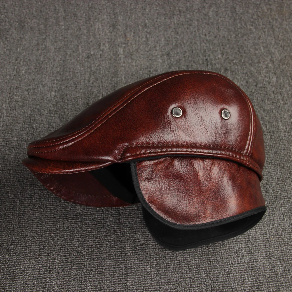 Winter Autumn Outdoor Men Faux Leather Beret Hunting Cap Ear Muff Protector Hat