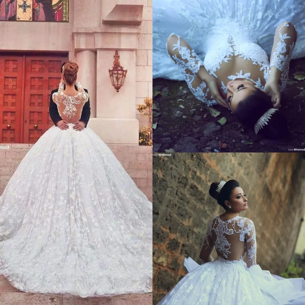 vestido de noiva Said, кружевное платье с аппликацией, расшитое бисером вручную, Прозрачное платье с открытой спиной, свадебное платье со шлейфом, платья для матери невесты
