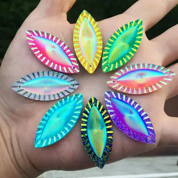 

10PCS 18*40mm AB Horse Eye&Leaf Resin Rhinestone Flatback Gems Strass Crystal Stones For Dress Crafts Decorations -B90