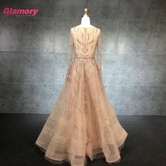 New fashion o neck full sleeve ball gown colourful beading party prom dress for women