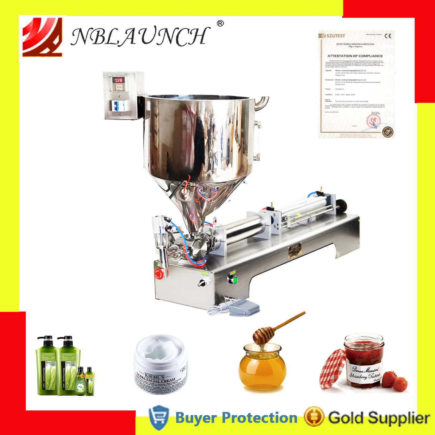 Heating Hopper Paste Filling Machine Honey Chocolate Peanut Butter