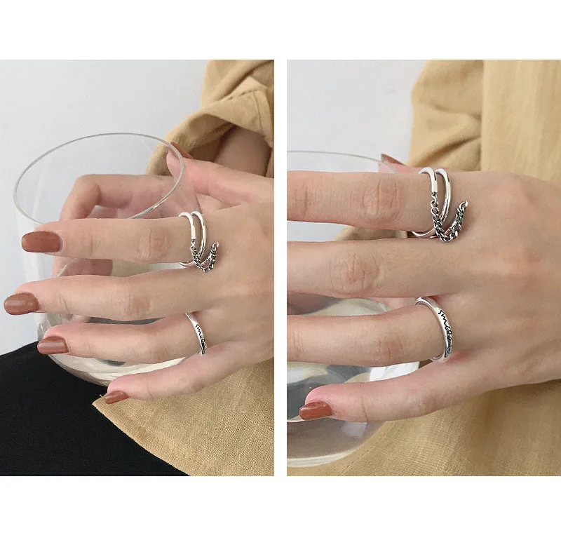 F.I.N.S Новое модное многослойное серебро 925 ювелирные изделия простое серебряное кольцо с цепочкой открытое старинное кольцо на палец ювелирные изделия