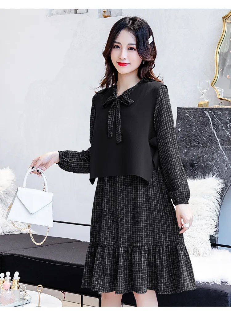 Fashion Womens Breastfeeding Dresses Autumn Winter Maternity Pregnant Nursing Dress 2 Pcs Long Sleeve Ruffles Pregnancy Clothes (9)