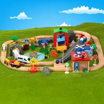 

DIY Wooden Railway Straight and Curved Expansion Track Take-n-Play Motorized Electric Train Track Wooden Trains Brio Track Set