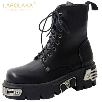 

Lapolaka 2020 New Fashion High Quality Ankle Boots Women Shoes Platform Lace Up INS Hot Comfortable Luxury Boots Ladies Shoes