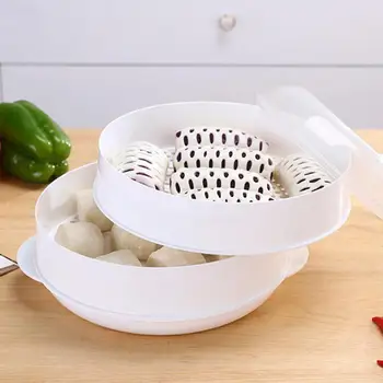 

Kitchen Supplies Round Single/Double Tier Microwave Food Steamer Kitchen Veggies Fish Cookware Portable Cooking Tool