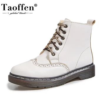 

TAOFFEN Women Ankle Boots Cross Strap Flats Winter Shoes Woman New Fashion Short Boot Office Lady Casual Footwear Size 33-43
