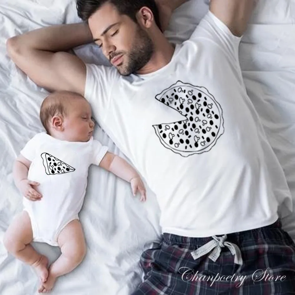 

Funny Family Look Dad and Son Family Matching Clothes Pizza Print T-shirt for Daddy Mommy Kids Romper for Baby QT-1928
