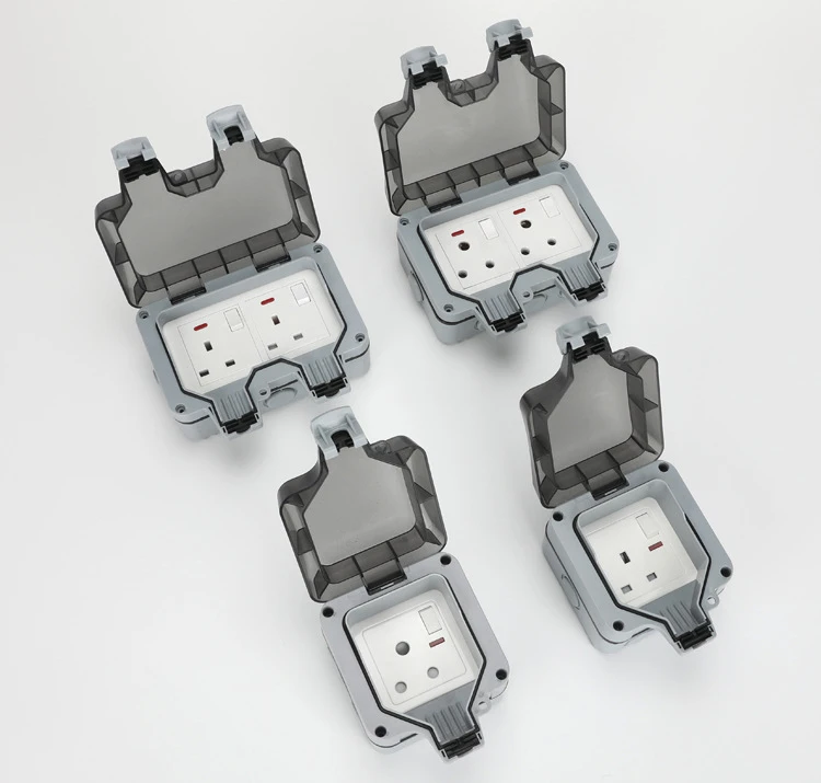 IP66 стандарт ЕС Великобритания Водонепроницаемый Открытый настенный USB разъем питания 15A один двойной электрический яркий выход Заземленный AC 110~ 250 В
