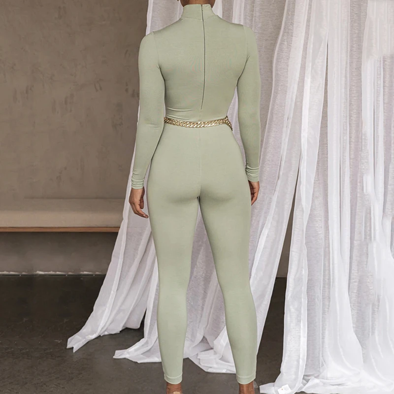 NewAsia Autumn Women Jumpsuit Fashion Solid Color Elastic Long Sleeve Sexy Bodycorn Skiing Bodysuit Sports Club Party Outfits
